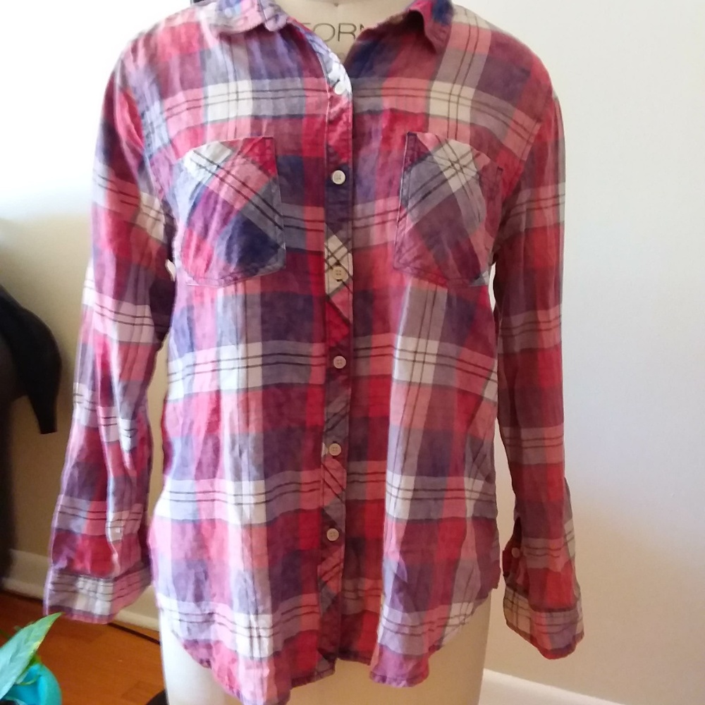 Distressed Flannel Plaid Shirt